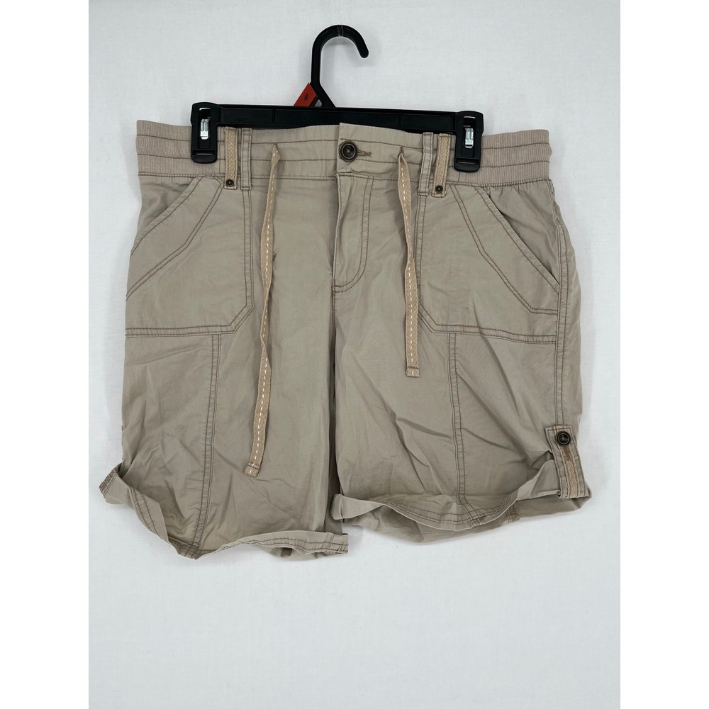 Khakis & Company Women Cargo Shorts Tan Khaki Drawstring Stretch Size 10